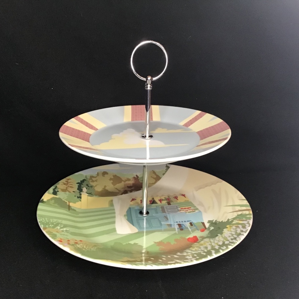 NWOT w/Box The Great British Bake Off 2Tier Cake Desserts Stand Porcelain Plates